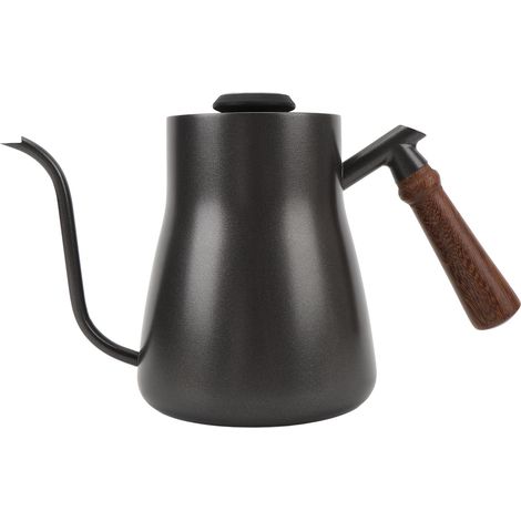 Bouilloire à col de cygne avec thermomètre 850ml Bec fin pour café filtre Acier inoxydable Manche en bois Design élégant (1/5)