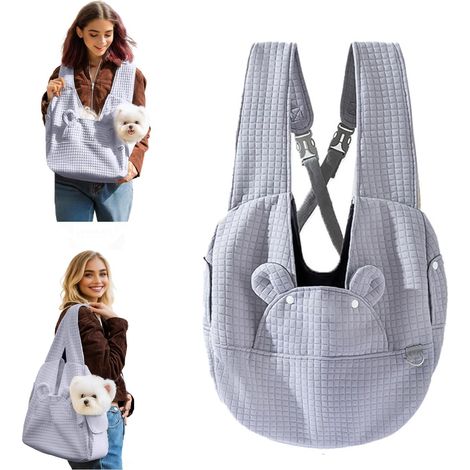 Sac de Transport pour Chiens, Mains Libres Sac de Transport à l'avant pour Animal Domestique,Plaque Inférieure Amovible,Lavable Sac Bandoulière pour Chien avec Ceinture de Sécurité (1/5)