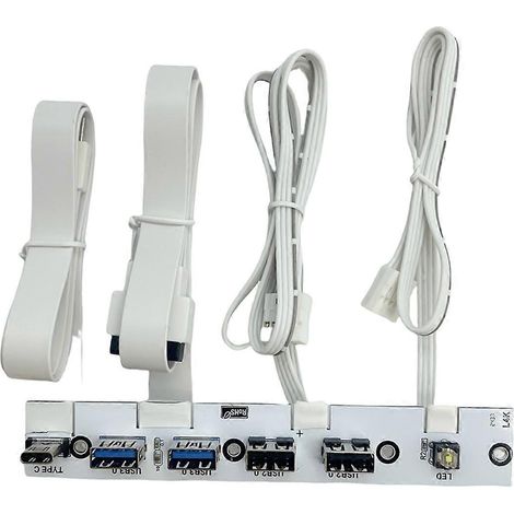 Hub USB 3.0 en façade, panneau d'E/S avec 2 ports USB 3.0, 2 ports USB 2.0 et 1 port USB-C 20G, interrupteur LED, blanc, pour boîtier PC de bureau (1/5)