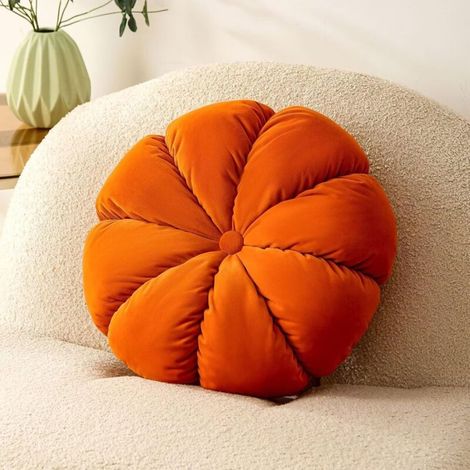 Coussin rond de 16 pouces, coussin en forme de citrouille orange, adapté pour canapé, chaise et lit, en velours, peut servir de décoration intérieure pour la maison (1/4)