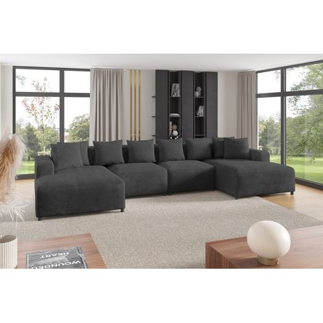 Wohnlandschaft Sofa U-Form Designersofa MEGAN in Stoff Poso Dunkelgrau (1/2)