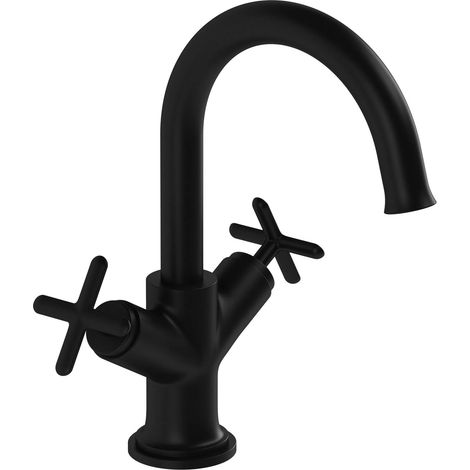 Vitra Origin Classic Basin Mixer Tap with Crosshead Handle - Matt Black