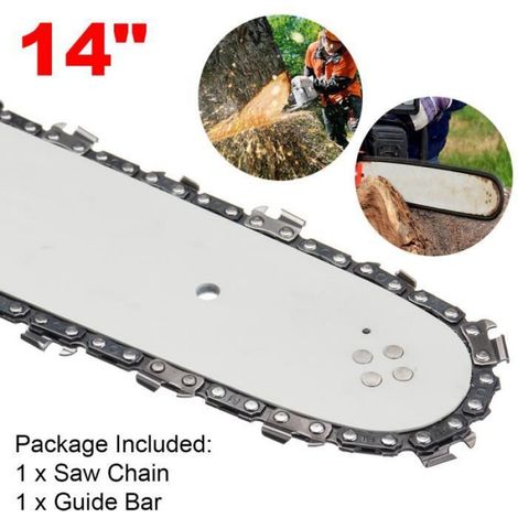 Kit Chaîne Guide 14 pouces + 3/8 LP Chaîne 50 maillons pour tronçonneuse STIHL MS170 MS180 MS250 blanc (1/4)