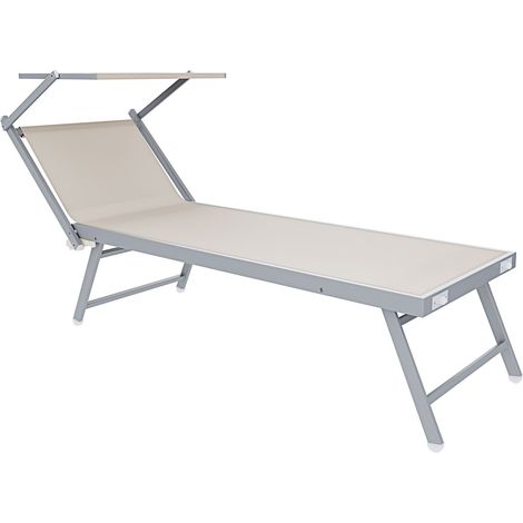 Lettino Beige Prendisole Pieghevole Professionale In Alluminio E Tessuto Textilene Tettuccio Orientabile Tettino Parasole Sdraio Prendi Sole Mare Spiaggia Piscina Giardino 182 x 60 x 38 cm