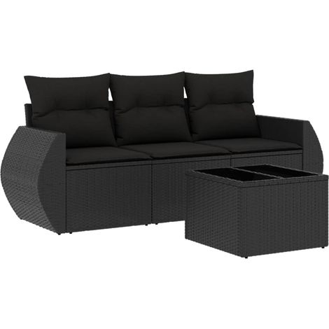 Maison Exclusive - Set Divani da Giardino 4 pz con Cuscini Nero in Polyrattan