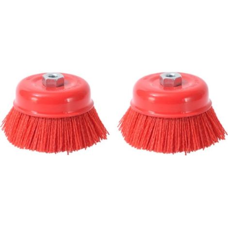 Brosse abrasive en nylon avec filament et coupe en acier, filetage interne M14x2, 75mm de diamètre, rouge - Lot de 2 pièces - (1/5)