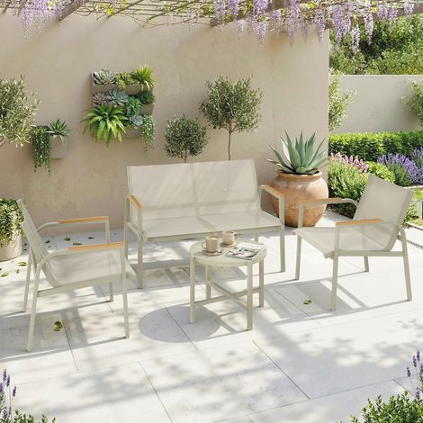 Salon de Jardin Ensemble de Terrasse avec Canapé 2 Places. 2 Fauteuils et Table Basse en Verre Trempé 4 Pièces Vert