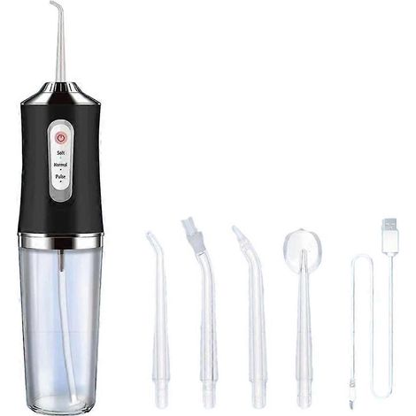 Hydropulseur sans fil, 3 modes, 4 embouts, rechargeable, étanche IPX7, convient pour les voyages et une utilisation à domicile (noir). (1/5)