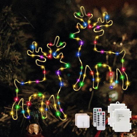 Décoration de Noël Renne Illuminé avec Minuteur, Guirlande Lumineuse de Fenêtre 120 LED Colorée avec Télécommande, 8 Modes pour Noël, Halloween, Rideau, Balcon, Mariage (Lot de 2) (1/5)