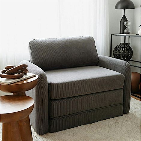 Fauteuil convertible gris velours côtelé, 1 place QUITO (1/5)