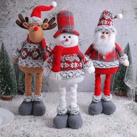 3 poupées de Noël, télescopiques, en tissu et coton, décorations portes et fenêtres, intérieur festif (1/4)