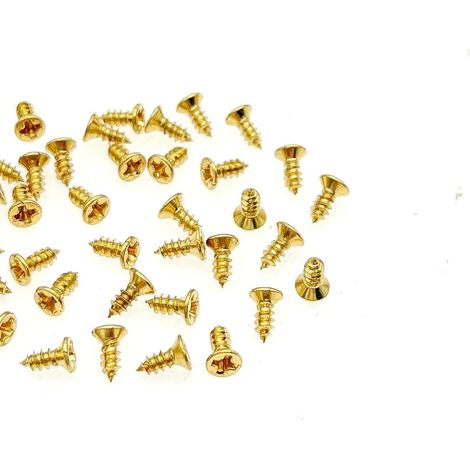 Lot de 100 vis à tôle cruciformes M2 x 5 mm en laiton plaqué or, mini vis cruciformes dorées pour maison de poupée (1/5)