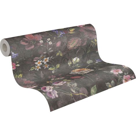 papier peint fleurs noir, multicolore, vert, blanc et rose - A.S. Création (1/5)