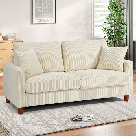 Divano a 2 posti in velluto a coste, grande divano dritto moderno imbottito con sedute extra profonde da 56 cm - 2 cuscini - 178x76x89 cm - Beige (1/5)