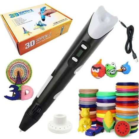 Intelligenter 3D-Druckstift, 3D-Spielzeug für Kinder, 3 m x 20 m Filament, Farbe: Schwarz (1/5)