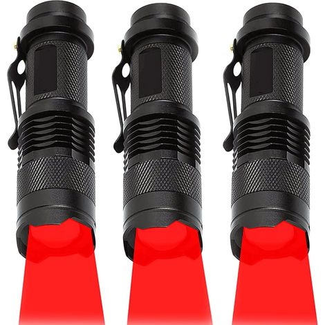 3 lampes de poche à lumière rouge avec clips, adaptées à la chasse, à l'observation astronomique, à la vision nocturne et à l'alpinisme (1/5)