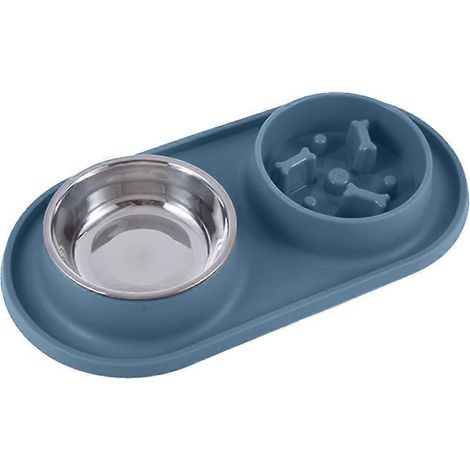 Gamelle pour chien avec tapis en silicone antidérapant et anti-déversement, large ouverture, distributeur d'eau et de nourriture pour animaux - Bleu (1/5)