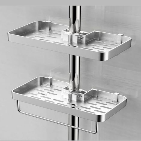 Lot de 2 Étagères de Douche Sans Perçage, Porte-Savon en Aluminium avec Plateau pour Gel Douche, Compatible avec les Tubes de 22-25mm (1/5)