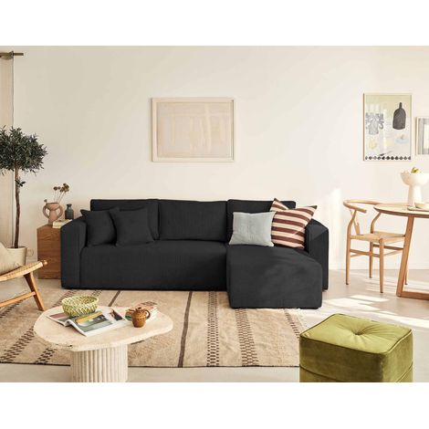 Bestmobilier – Canapé d'angle réversible 4 places convertible avec coffre – Velours texturé – Style contemporain – Dimensions 245x140cm