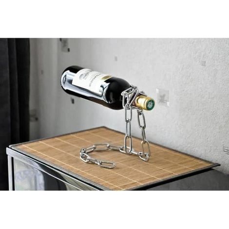 Porte-bouteille original en métal avec chaîne - Gris (1/4)