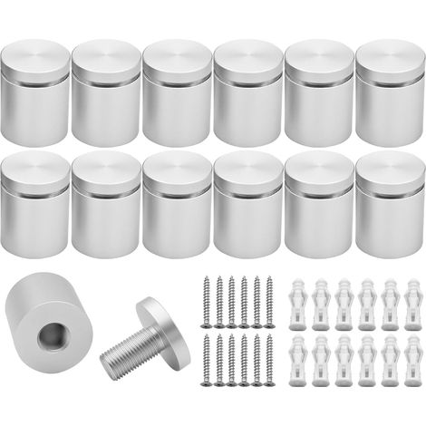 Lot de 12 supports muraux solides en aluminium pour panneau publicitaire - 25 x 25 mm - Vis de fixation pour panneaux acryliques (chrome satiné anodisé) (1/5)
