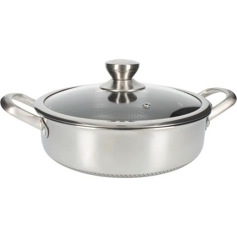 Poêle à Sauter - Cheffinger - Inox - 28cm - Revêtement Antiadhésif Nid d'Abeille (1/3)