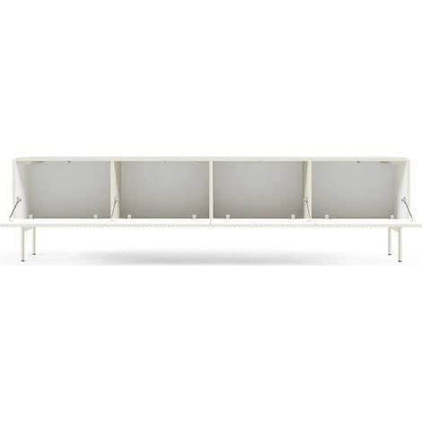 ZORA - Meuble TV 4 tiroirs 195 cm pieds en métal - Blanc