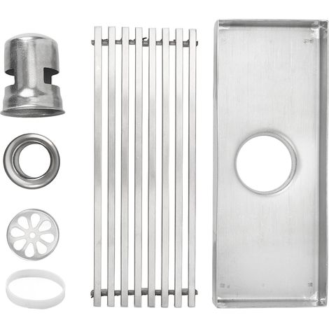 Caniveau de douche linéaire rectangulaire en acier inoxydable anti-odeurs pour salle de bain ou balcon, avec trou central (1/5)