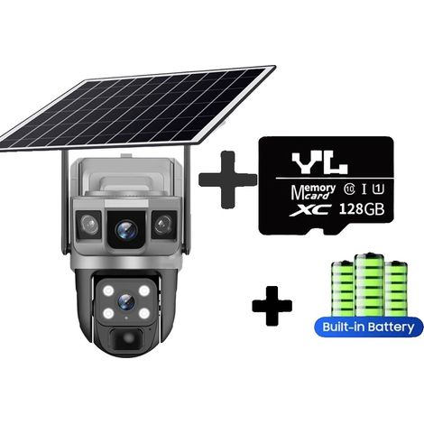 Caméra de sécurité IP, vision nocturne, détection intelligente, Caméra 4G Carte 128G (1/2)