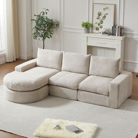 Modulares Ecksofa 250x160x80 cm aus beiger Chenille, reversible Chaiselongue – MEUBLIV (1/5)