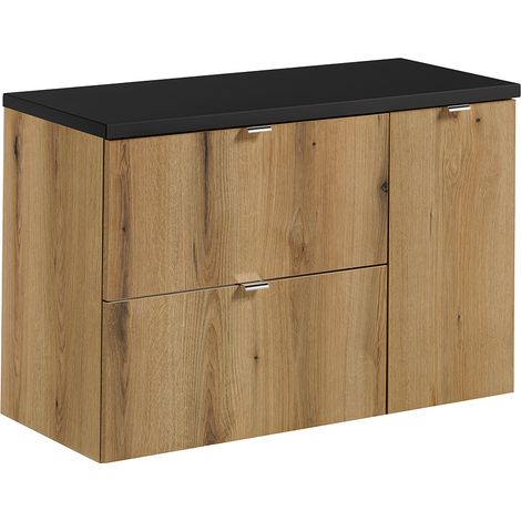 Waschtischunterschrank 90cm, in Eiche und schwarz, NEWPORT-56-OAK (1/5)