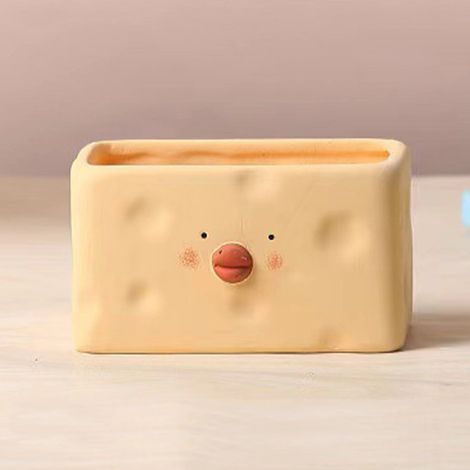 Pot de fleurs en céramique en forme de poulet, jaune rectangulaire, idéal pour décorer la maison et le jardin. Convient également pour les plantes grasses. (1/5)