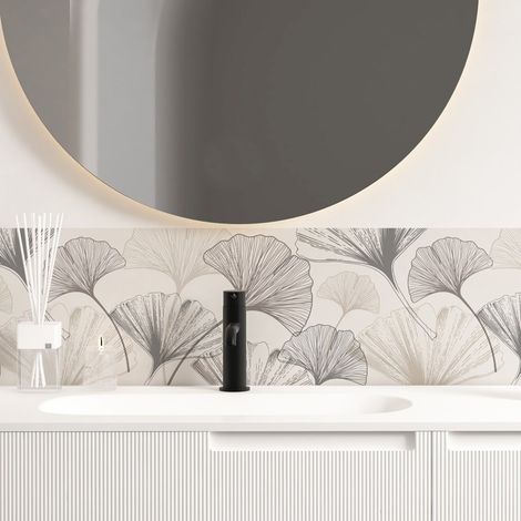 Crédence pour salle de bain en PVC floral marron 140x30 cm (en 2 bandeaux)