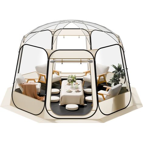 Transparentes Pop-up-Kuppelzelt mit Fenstern, wasserdicht und UV-beständig, 3,36 × 3,45 m für 10–12 Personen auf Terrasse und im Garten (1/5)