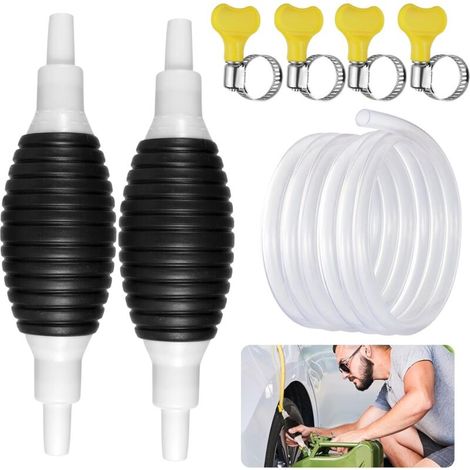 2Pcs Pompe Manuelle, 4m Pompe a eau Manuelle, Pompe de Transfert Carburant Universelle, Pompe Essence de Transfert de Portable Manuel, Pompe de Siphon à Main pour Essence, Carburant, L'eau