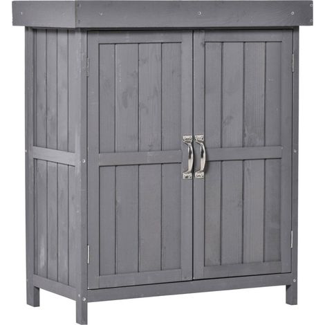 Armoire De Jardin Armoire D'équipement Résistant Aux Intempéries En Bois De Sapin, Double Porte, 2 Compartiments, Gris Foncé, 74 (1/3)