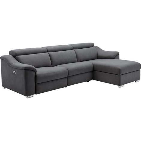 Vente-Unique – Canapé d'angle relax électrique 5 places en tissu polyester gris anthracite – 2 assises électriques – 3 têtières multiposition – Angle droit (1/5)