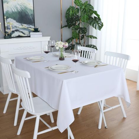 Nappe rectangulaire 140 x 240 cm - Blanc Nappe en mélange de Coton 250 g/m² adaptée pour Une Table de 6 à 10 Personnes - Nappe en Lin idéale pour la Table de Noël (1/5)