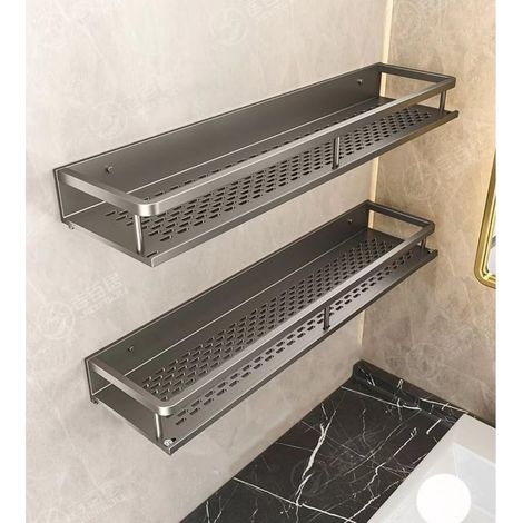 30x12x4 cm Grey 2 pieces Spice Rack Aluminum Wall Mounted Spice Rack -, Kitchen Shelf No Drilling - Hanging Spice Storage Shelf (1/5)