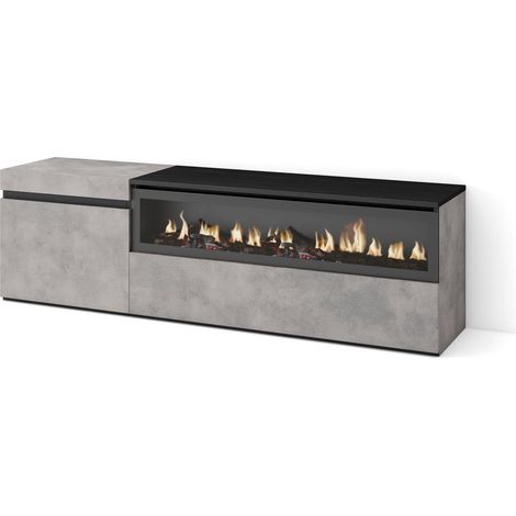 Skraut Home – Meuble TV moderne avec cheminée électrique – Grand espace de rangement 150x35x45cm – Pour TV jusqu'à 65" – Couleur gris ciment (1/5)