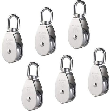 Poulie simple en acier inoxydable 304 15 mm bloc rouleau pour cble charge max 77 lbs lot de 6 pices YYV (1/4)