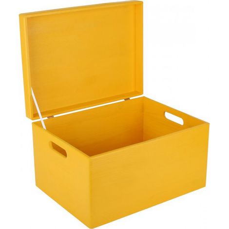 Boîte de rangement XXL en bois jaune  40 x 30 x 24 cm  avec couvercle et poignées  Idéale pour Noël, cadeau de Noël (1/5)