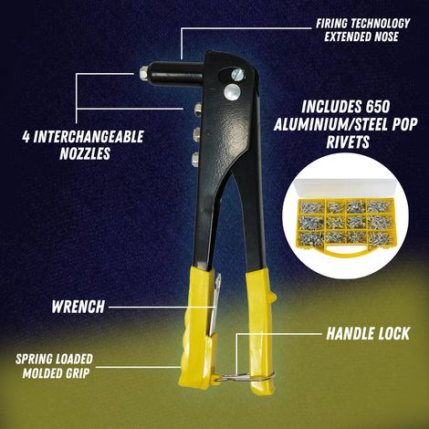 Dapetz ® Rivet Gun Set 4-in-1, Pop Rivet Gun Kit with 650 Rivet Nuts, 2.4mm 3.2mm 4mm 4.8mm, Hand Riveter Rivet Gun for Metal, Wood and Plastic (1/5)