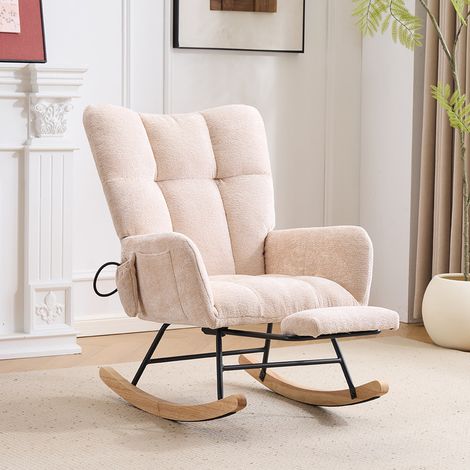 Chaise à bascule multi espace beige avec ottoman caché,Chaise de loisirs Chenille à dossier réglable ergonomique,Chaise salon avec poche (1/5)