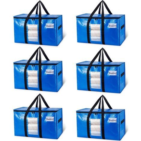 Set mit 6 extra großen blauen Umzugssäcken – Stabile Körbe mit Sichtfenster und umlaufenden Griffen, platzsparende Aufbewahrungstaschen, Alternative zu Umzugskartons (1/5)