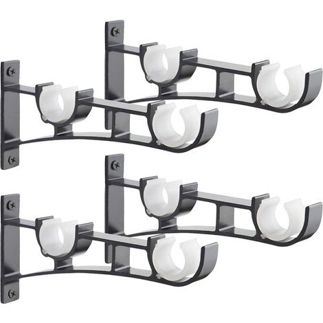 Soporte para barra de cortina de 4 piezas - Aleación de aluminio - 9x19,5x1,9 cm - para dormitorios, salas de estar, comedores, oficinas o cocinas - Negro (1/5)