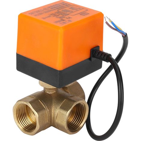 Vanne motorisée à bille en laiton orange forme L, électrovanne 3 fils 2 commandes, 1,6 MPa, 6W, AC220V, raccord G1 pouce, robinet automatique pour fluide (1/5)