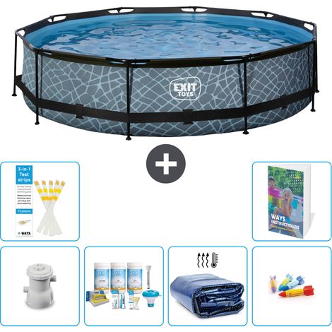 Exit Pool Rund - Steinoptik - 360x76 cm - 7-teilig S282
