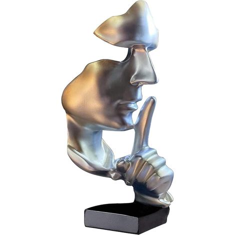 Décoration d'intérieur argentée - Statue de visage - Moderne - Abstrait - Statue de silence dorée - Statue de collection pour salon, chambre à coucher, bureau, maison, bureau (1/5)