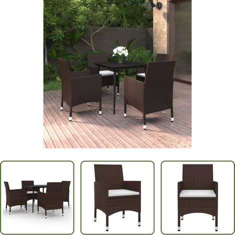 vidaXL Salle à manger extérieure - Ensemble à manger de jardin coussins 5 pcs Résine tressée Verre (1/5)